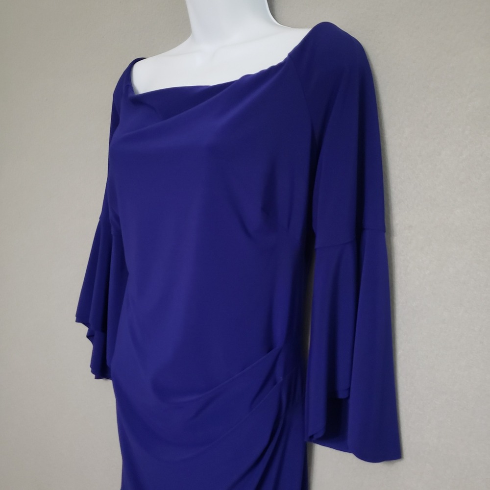 Lauren Ralph Lauren 16 Dress Royal Blue Bell Sleeve Ruched Cocktail Formal Party - Picture 11 of 16